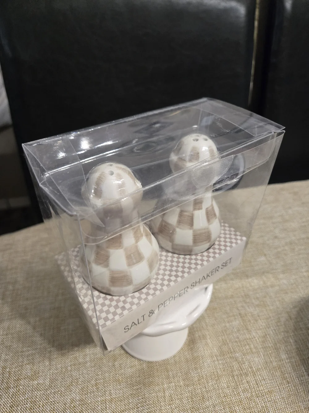 MIRKT Beige Check Ceramic Salt & Pepper Shaker Set